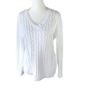 Croft and Barrow Cotton Pullover Sweater Women L White Cable Knit  Long Sleeves